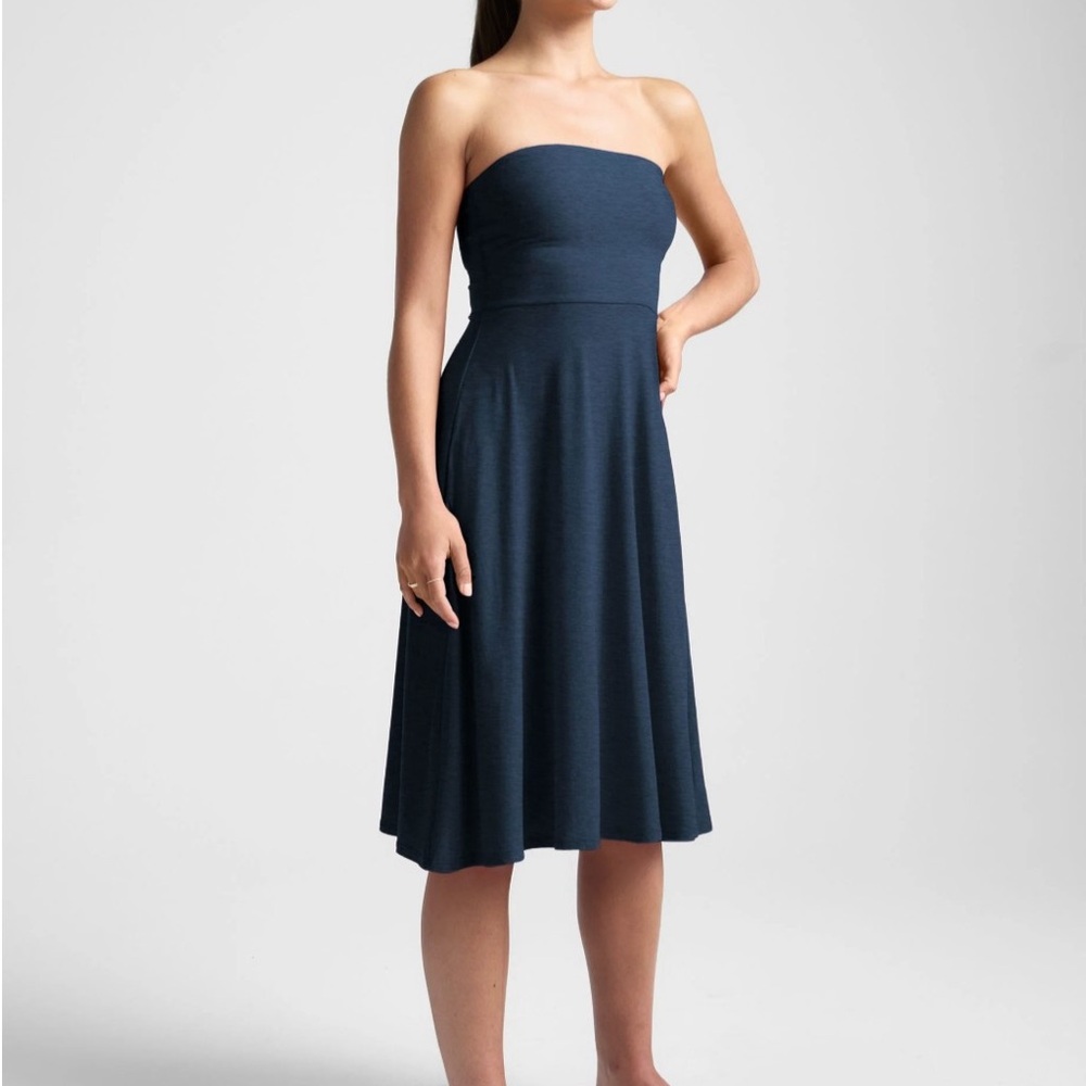Beyond Yoga Blue Strapless A-line Cocktail Dress